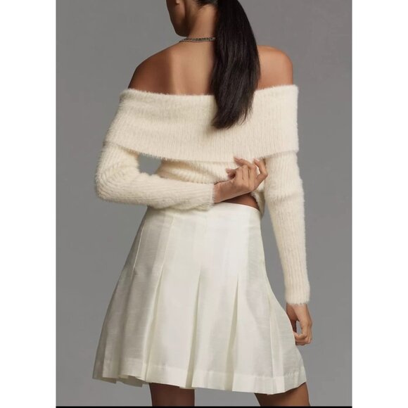 Anthropologie White Pleated Sz 10 Mini Skirt Flared Hem For Women - Picture 3 of 8